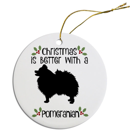 Dog Breed Specific Round Christmas Ornament, "Pomeranian"