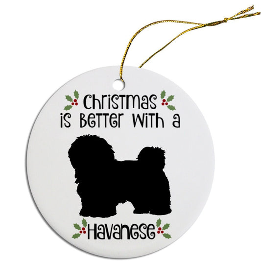 Dog Breed Specific Round Christmas Ornament, "Havanese"