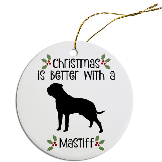 Dog Breed Specific Round Christmas Ornament, "Mastiff"