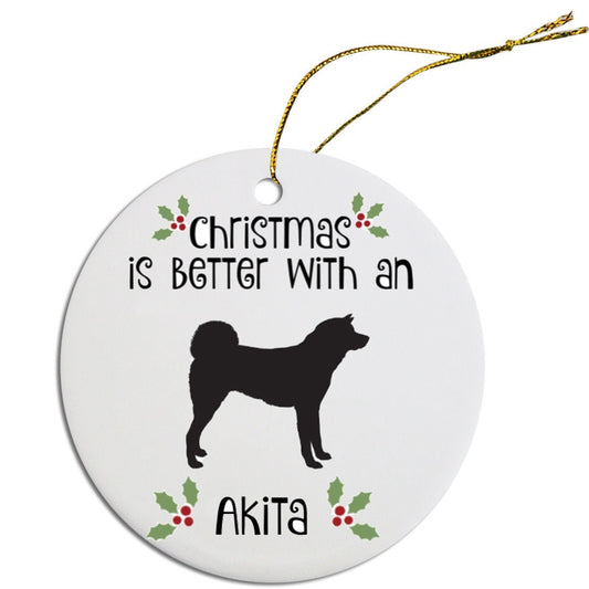 Dog Breed Specific Round Christmas Ornament, "Akita"