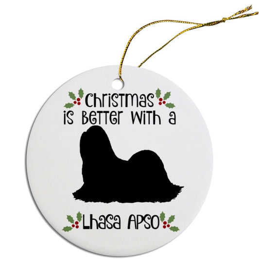 Dog Breed Specific Round Christmas Ornament, "Lhasa Apso"