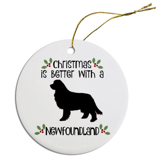 Dog Breed Specific Round Christmas Ornament, "Newfoundland"