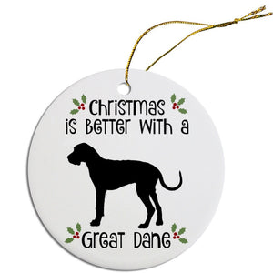 Dog Breed Specific Round Christmas Ornament, "Great Dane"