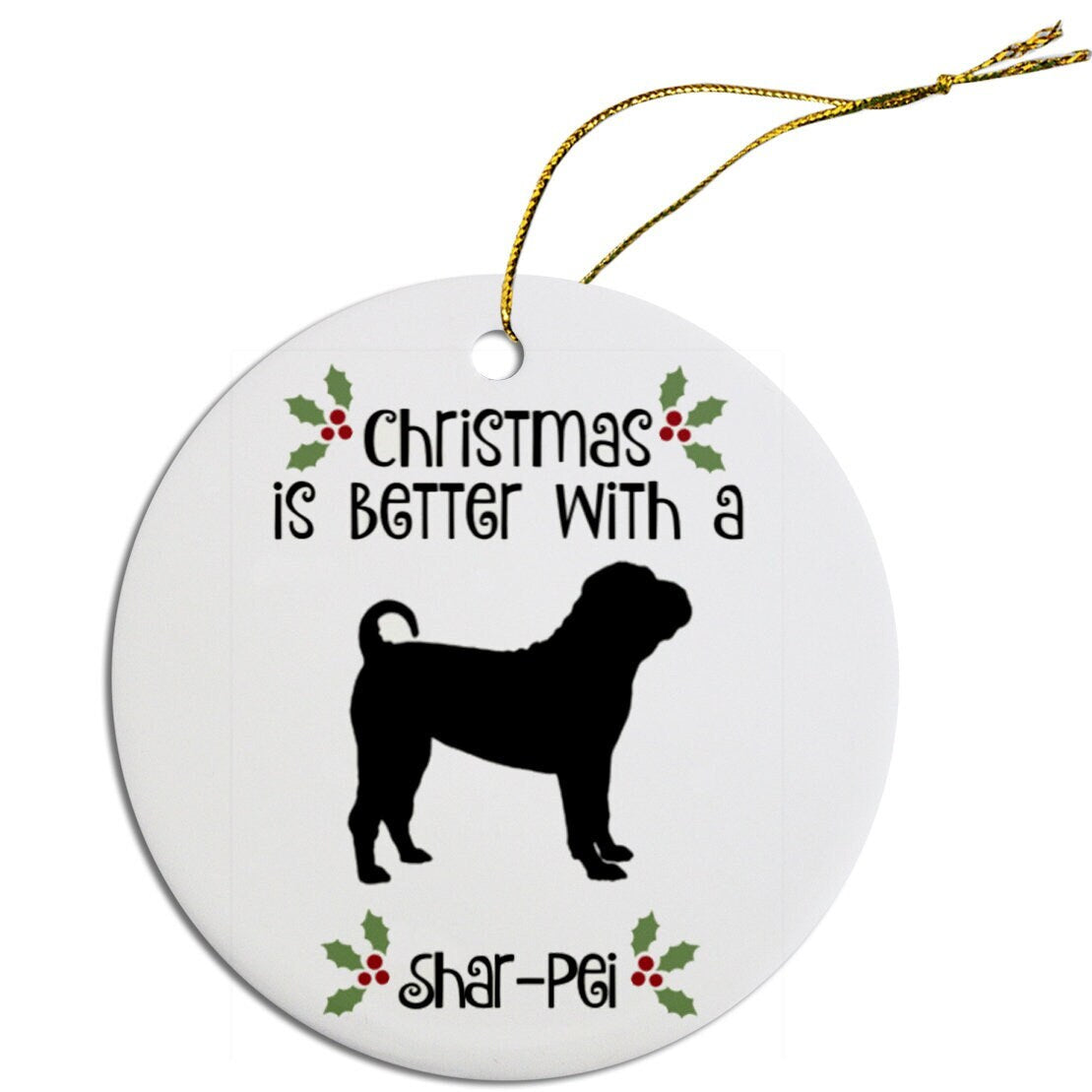 Dog Breed Specific Round Christmas Ornament, "Shar-Pei"