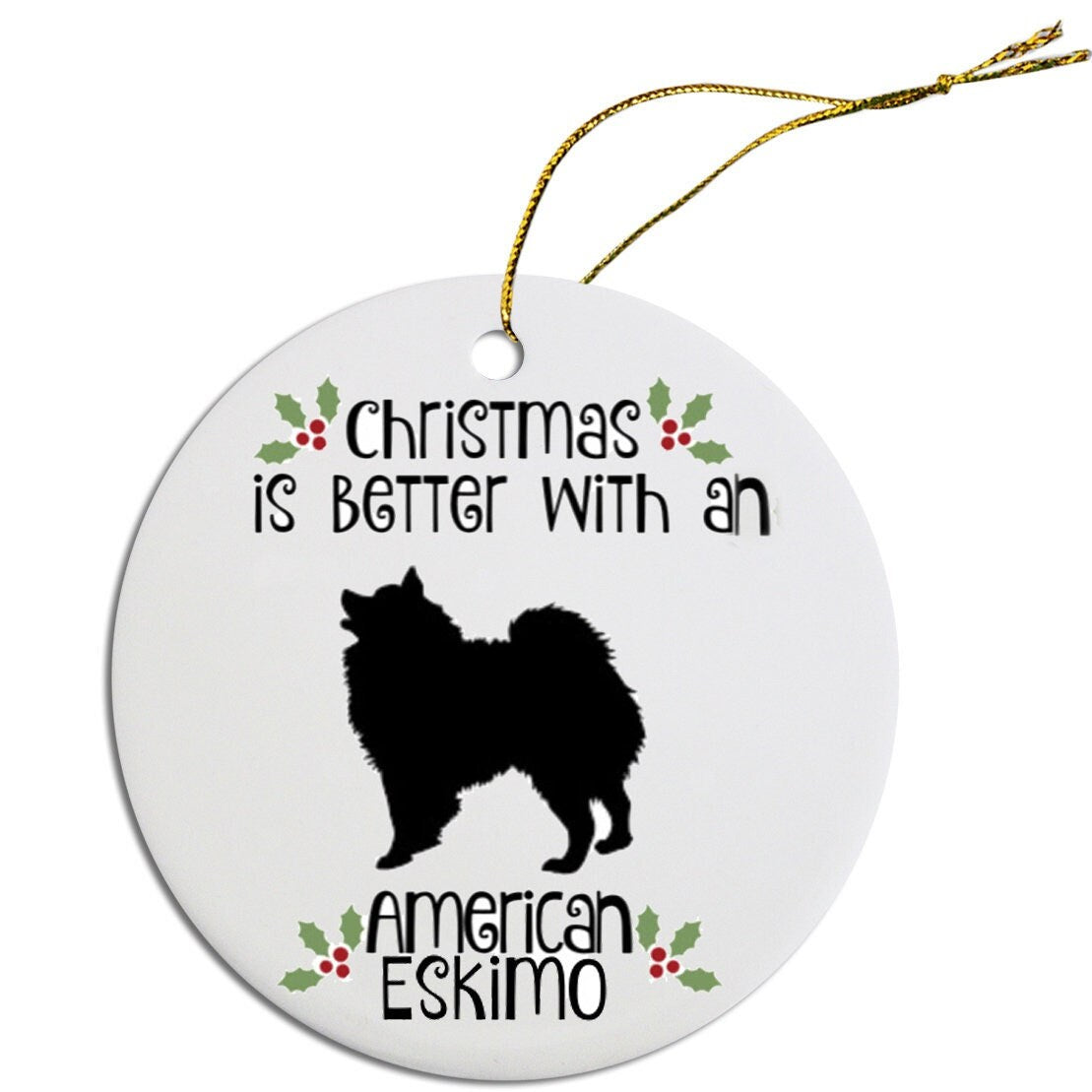 Dog Breed Specific Round Christmas Ornament, "American Eskimo"