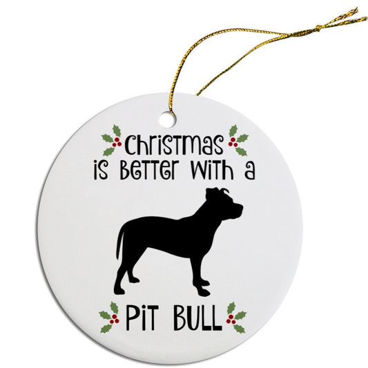 Dog Breed Specific Round Christmas Ornament, "Pit Bull"