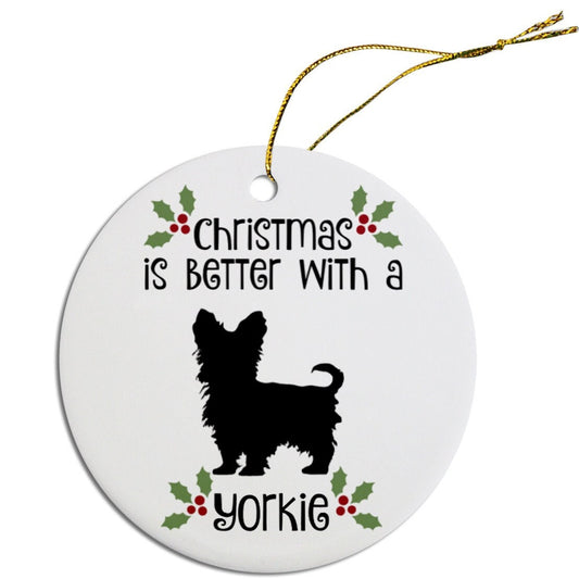 Dog Breed Specific Round Christmas Ornament, "Yorkie"