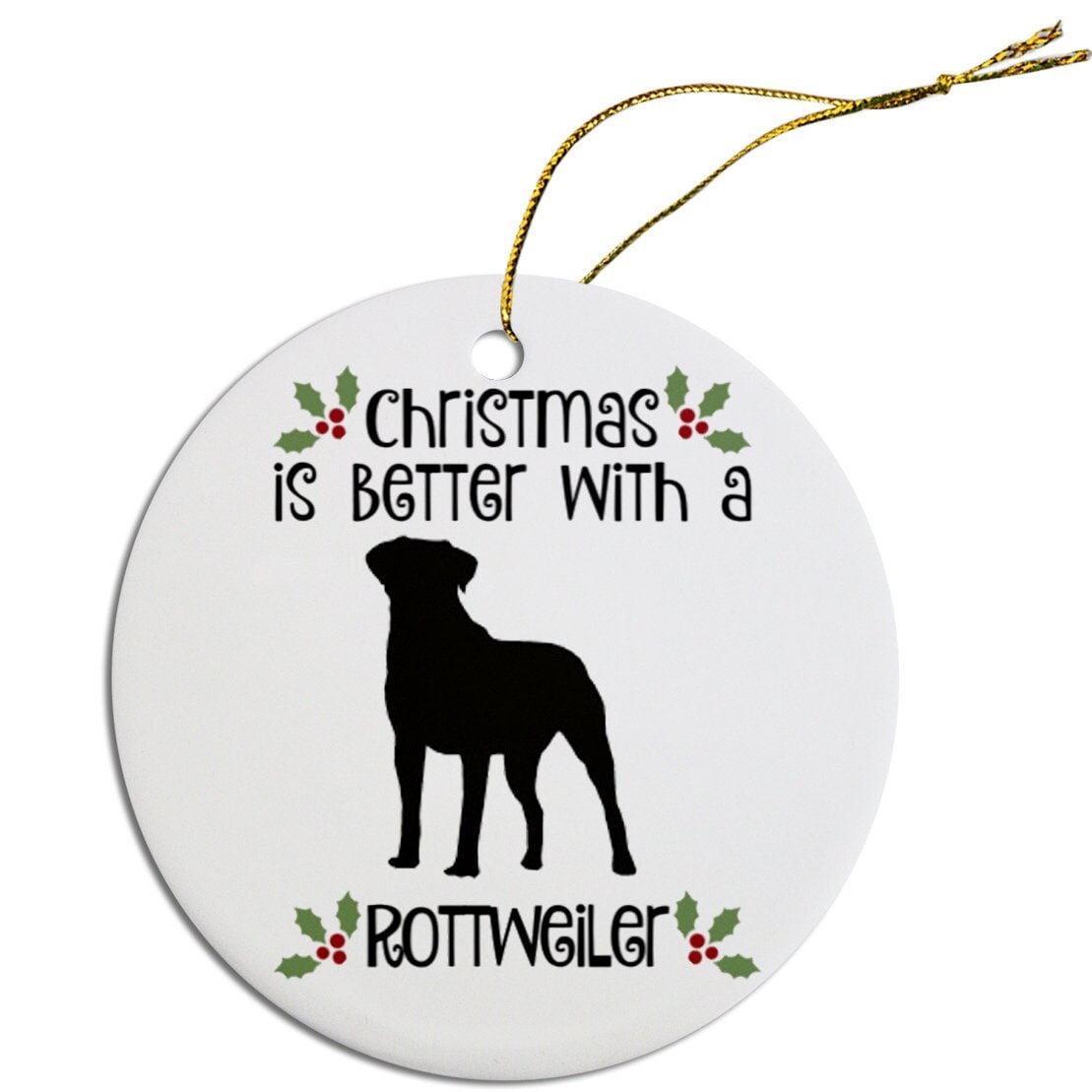 Dog Breed Specific Round Christmas Ornament, "Rottweiler"