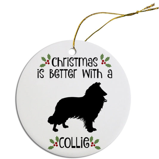 Dog Breed Specific Round Christmas Ornament, "Collie"