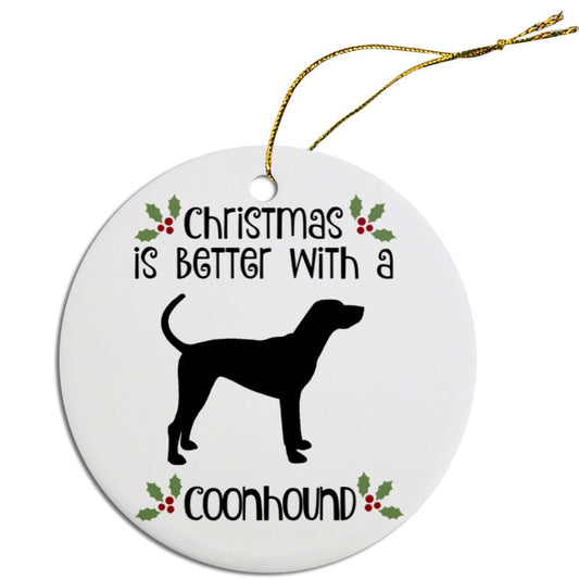 Dog Breed Specific Round Christmas Ornament, "Coonhound"