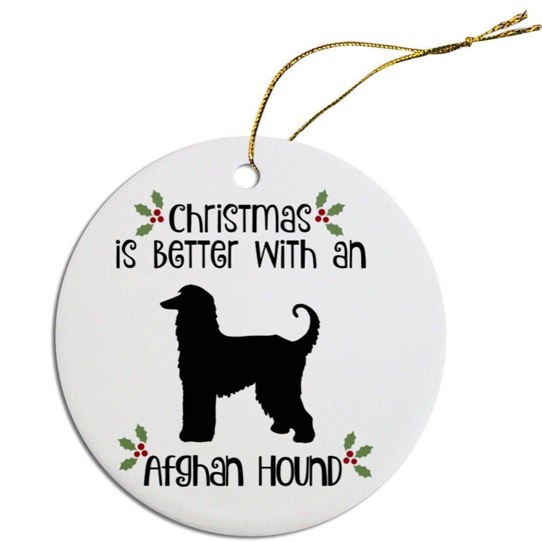 Dog Breed Specific Round Christmas Ornament, "Afghan Hound"