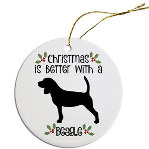 Dog Breed Specific Round Christmas Ornament, "Beagle"