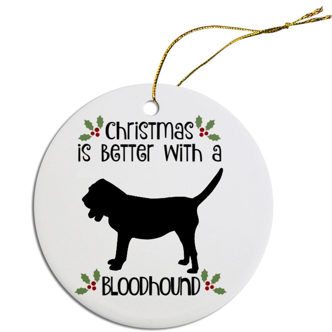 Dog Breed Specific Round Christmas Ornament, "Bloodhound"