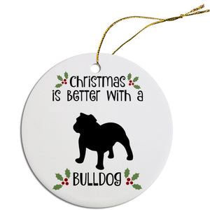 Dog Breed Specific Round Christmas Ornament, "Bulldog"