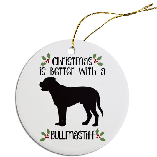 Dog Breed Specific Round Christmas Ornament, "Bullmastiff"