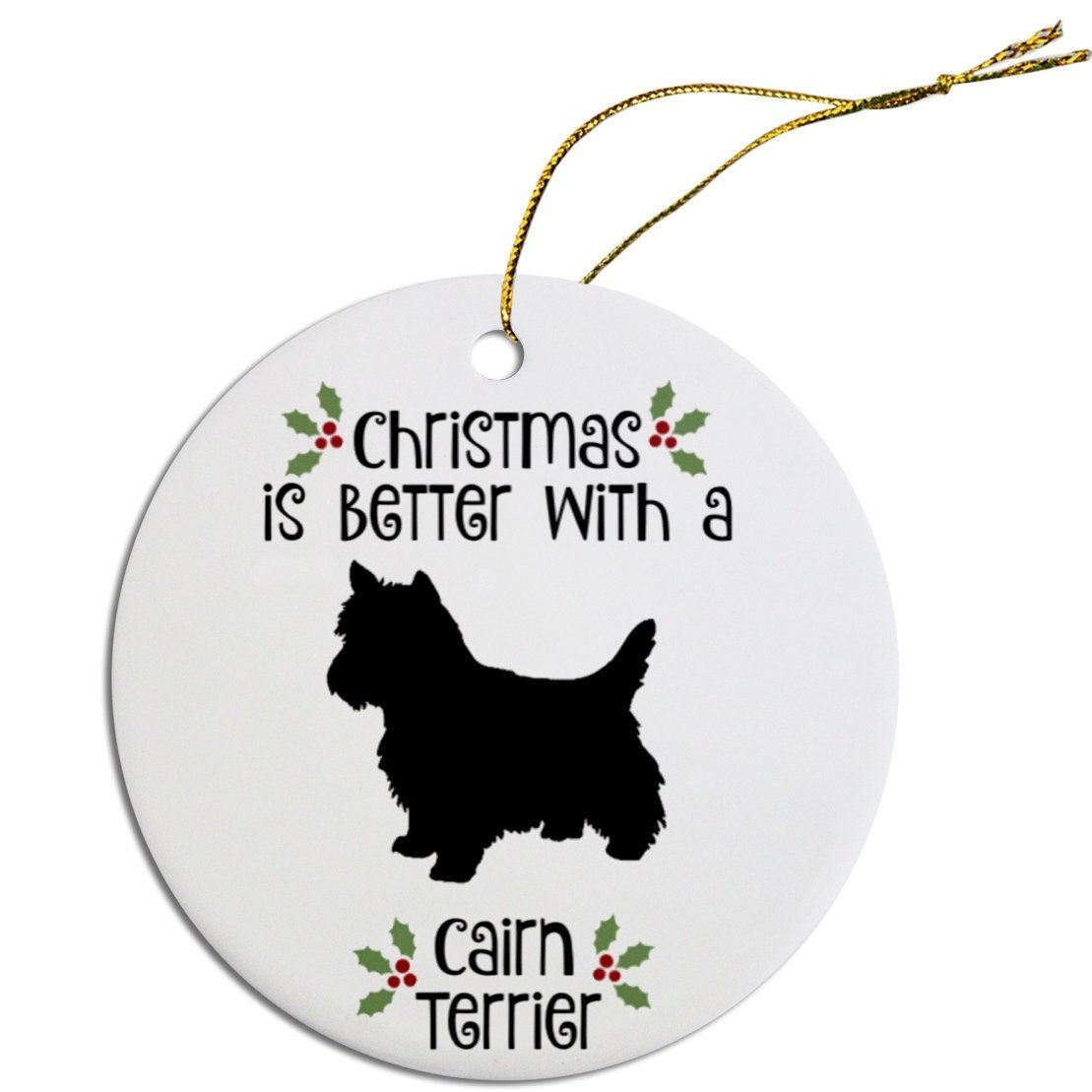 Dog Breed Specific Round Christmas Ornament, "Cairn Terrier"