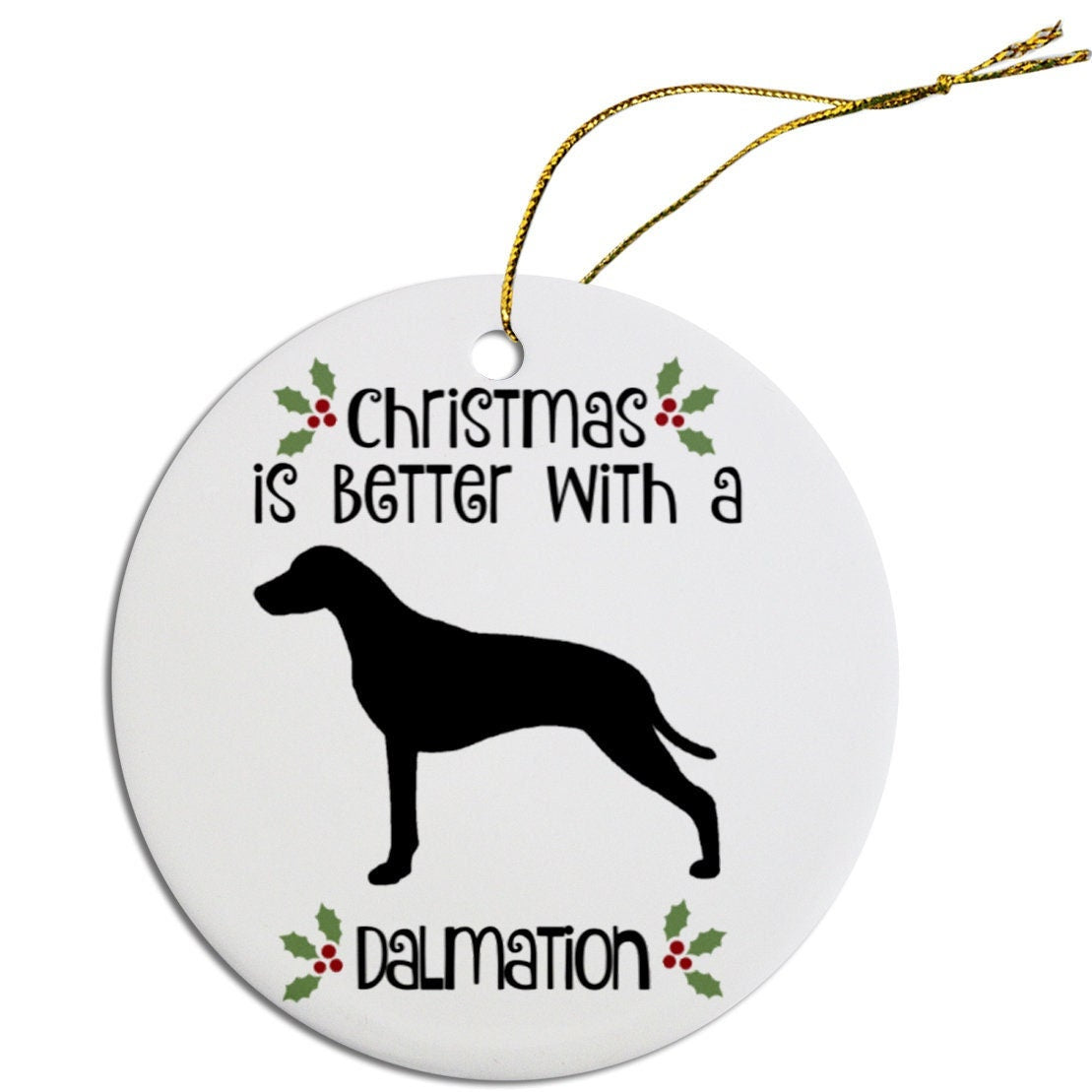 Dog Breed Specific Round Christmas Ornament, "Dalmatian"