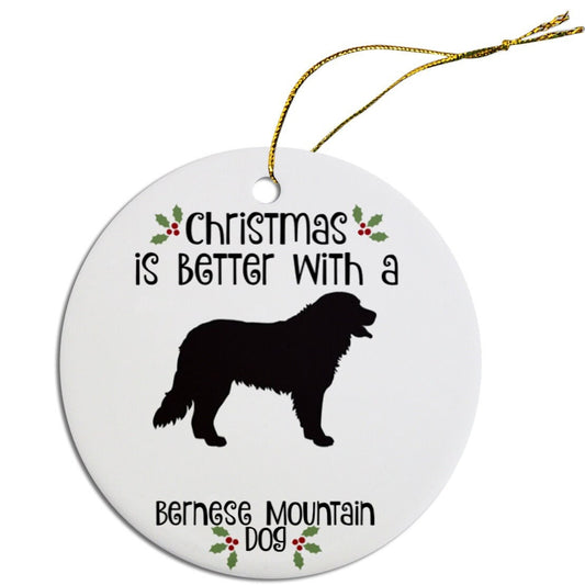 Dog Breed Specific Round Christmas Ornament, "Bernese Mountain Dog"