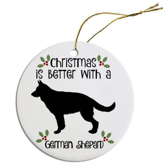 Dog Breed Specific Round Christmas Ornament, "German Shepard"