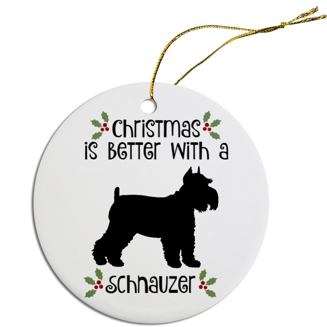 Dog Breed Specific Round Christmas Ornament, "Schnauzer"