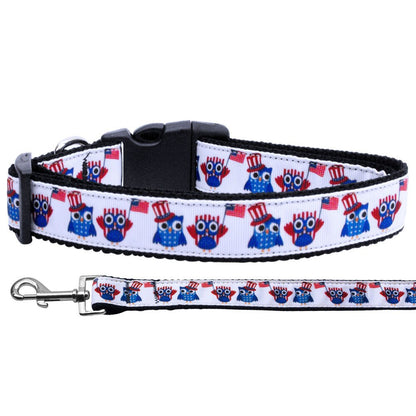 Pet Dog & Cat Nylon Collar or Leash, "American Owls"