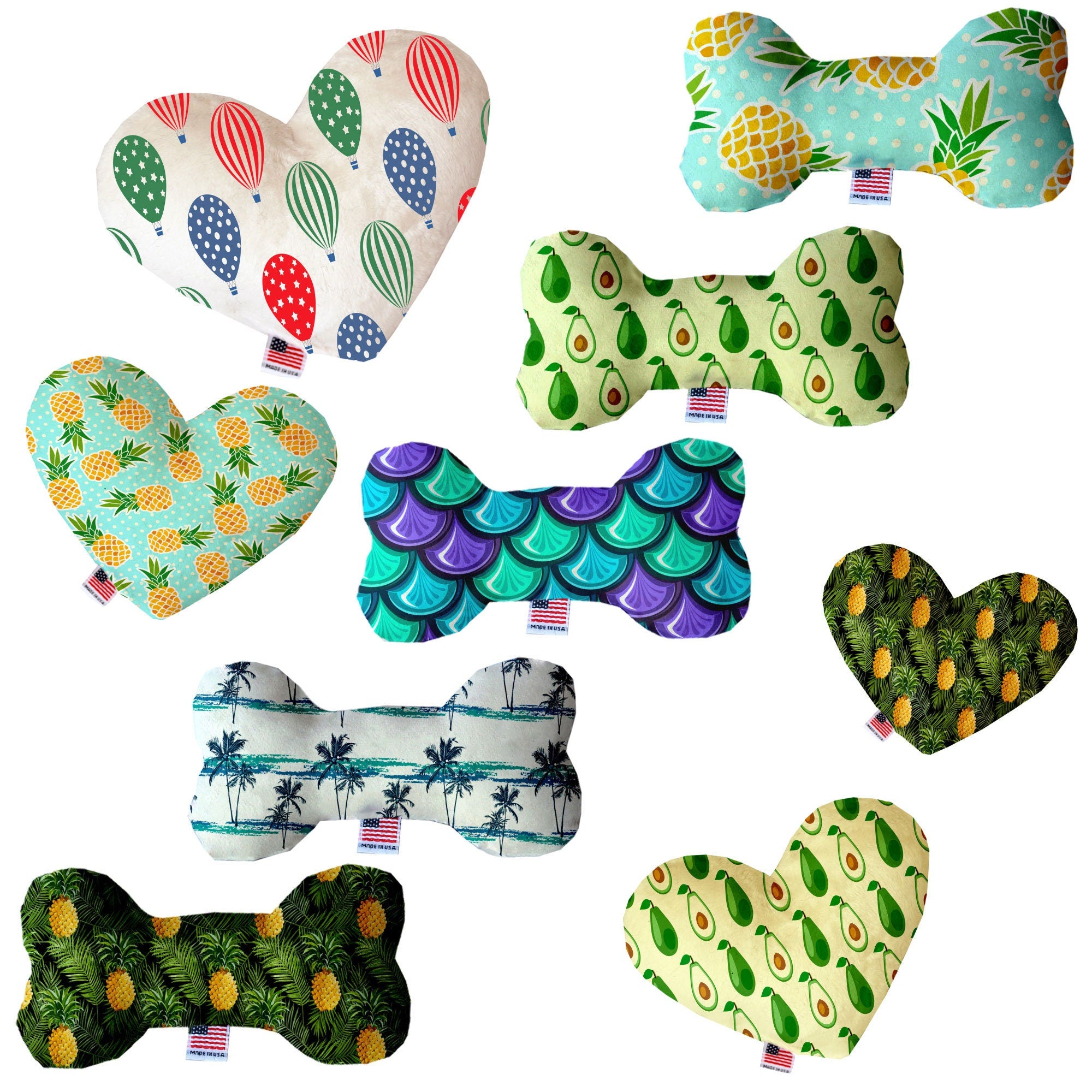 Pet & Dog Plush Heart or Bone Toy, &quot;Summertime Fun Group&quot; (Available in different sizes, and 6 different pattern options!)