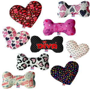 Pet and Dog Canvas or Plush Heart or Bone Toy, "Valentine's Day Group" (Available in different sizes, and 8 different pattern options!)