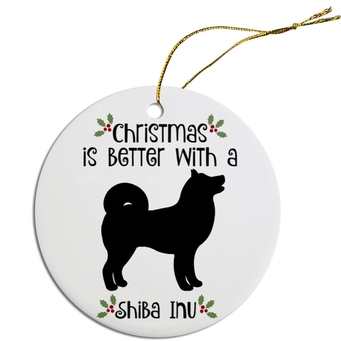 Dog Breed Specific Round Christmas Ornament, "Shiba Inu"