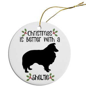 Dog Breed Specific Round Christmas Ornament, "Sheltie"