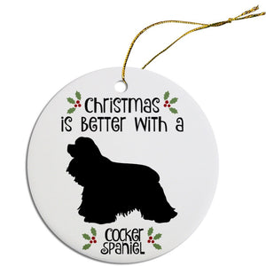 Dog Breed Specific Round Christmas Ornament, "Cocker Spaniel"