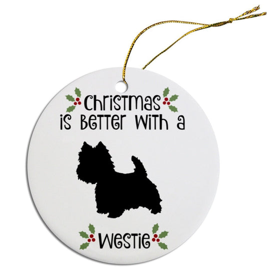 Dog Breed Specific Round Christmas Ornament, "Westie"