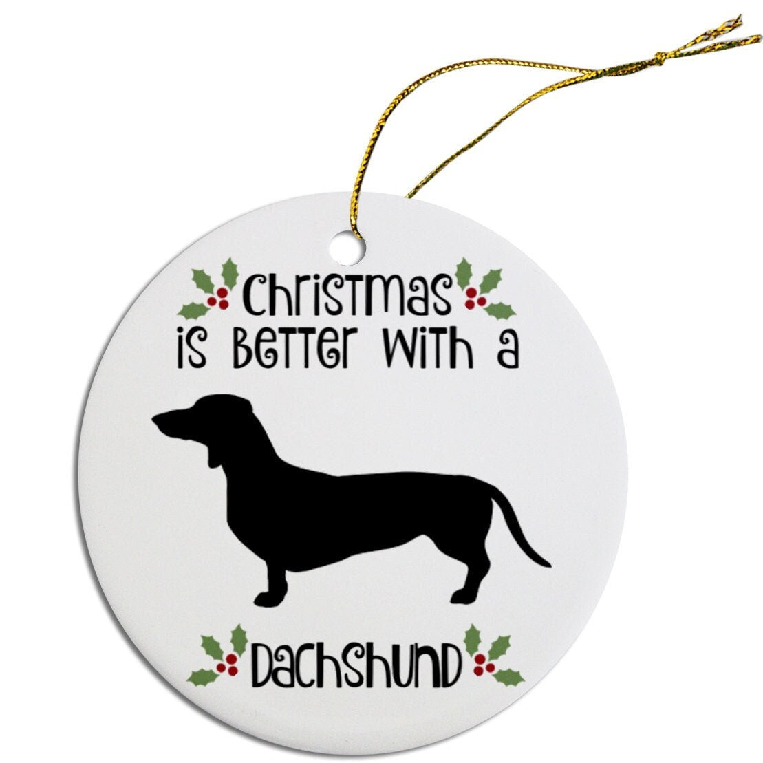 Dog Breed Specific Round Christmas Ornament, "Dachshund"