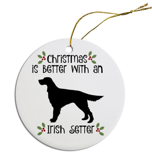 Dog Breed Specific Round Christmas Ornament, "Irish Setter"