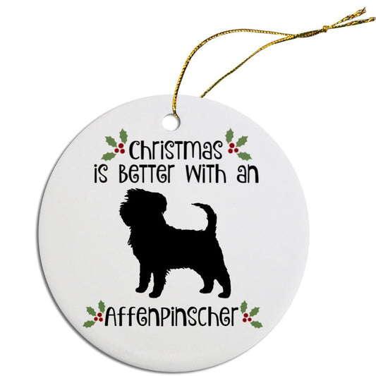 Dog Breed Specific Round Christmas Ornament, "Affenpinscher"