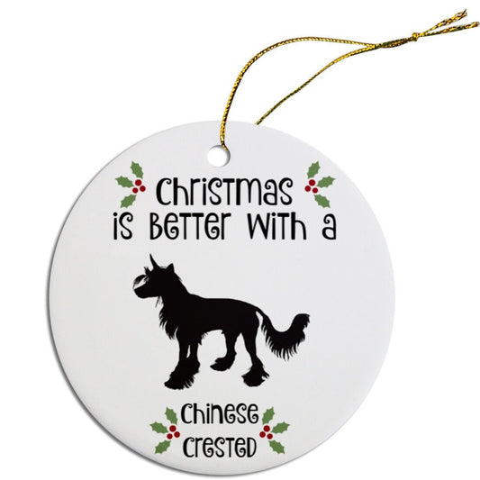 Dog Breed Specific Round Christmas Ornament, "Chinese Crested"