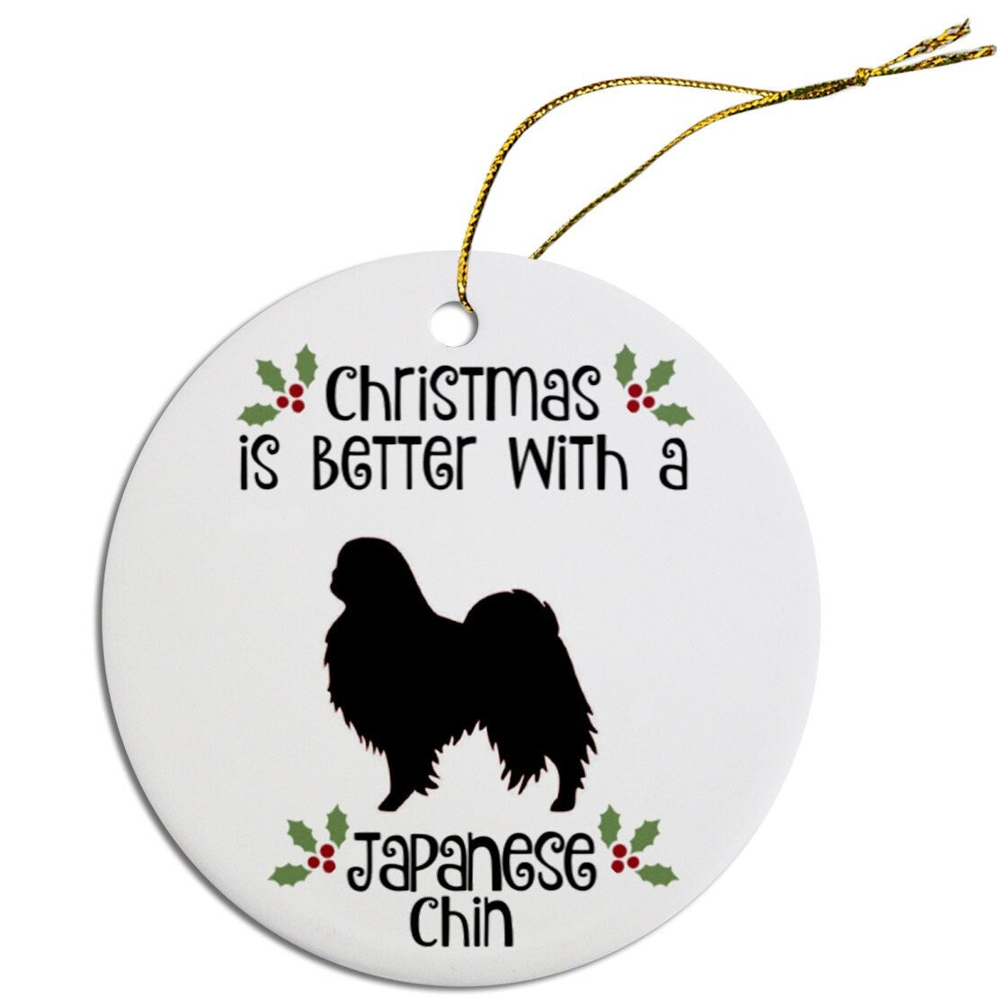Dog Breed Specific Round Christmas Ornament, "Japanese Chin"