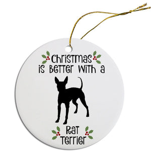 Dog Breed Specific Round Christmas Ornament, "Rat Terrier"