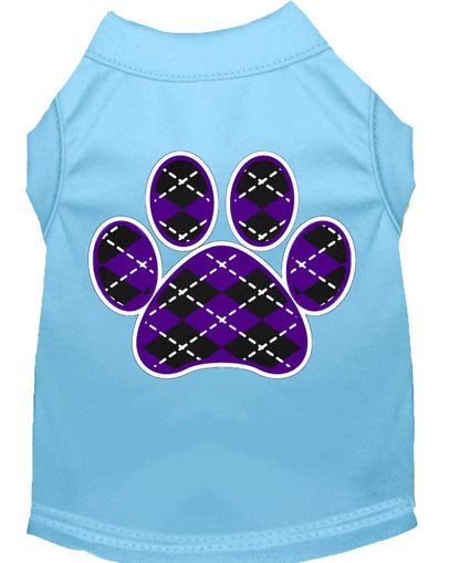 Pet Dog & Cat Shirt Screen Printed, "Argyle Paw Purple"