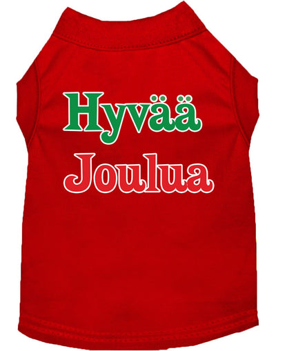 Christmas Screenprinted Dog Shirt, "Hyvaa Joulua"