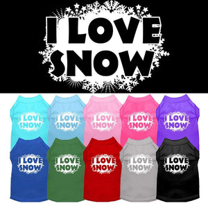Christmas Screenprinted Dog Shirt, "I Love Snow"