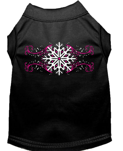 Christmas Screenprinted Dog Shirt, "Pink Snowflake Swirls"