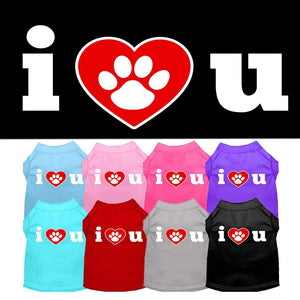 Pet Dog & Cat Shirt Screen Printed, "I Love You"