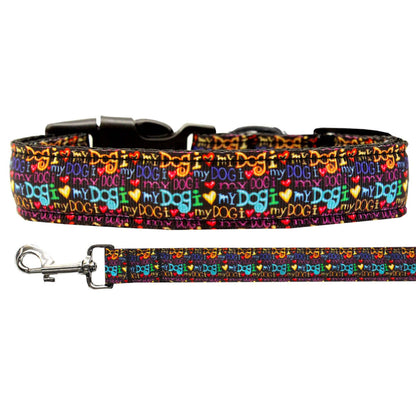 Pet Dog & Cat Nylon Collar or Leash, "I Love My Dog"