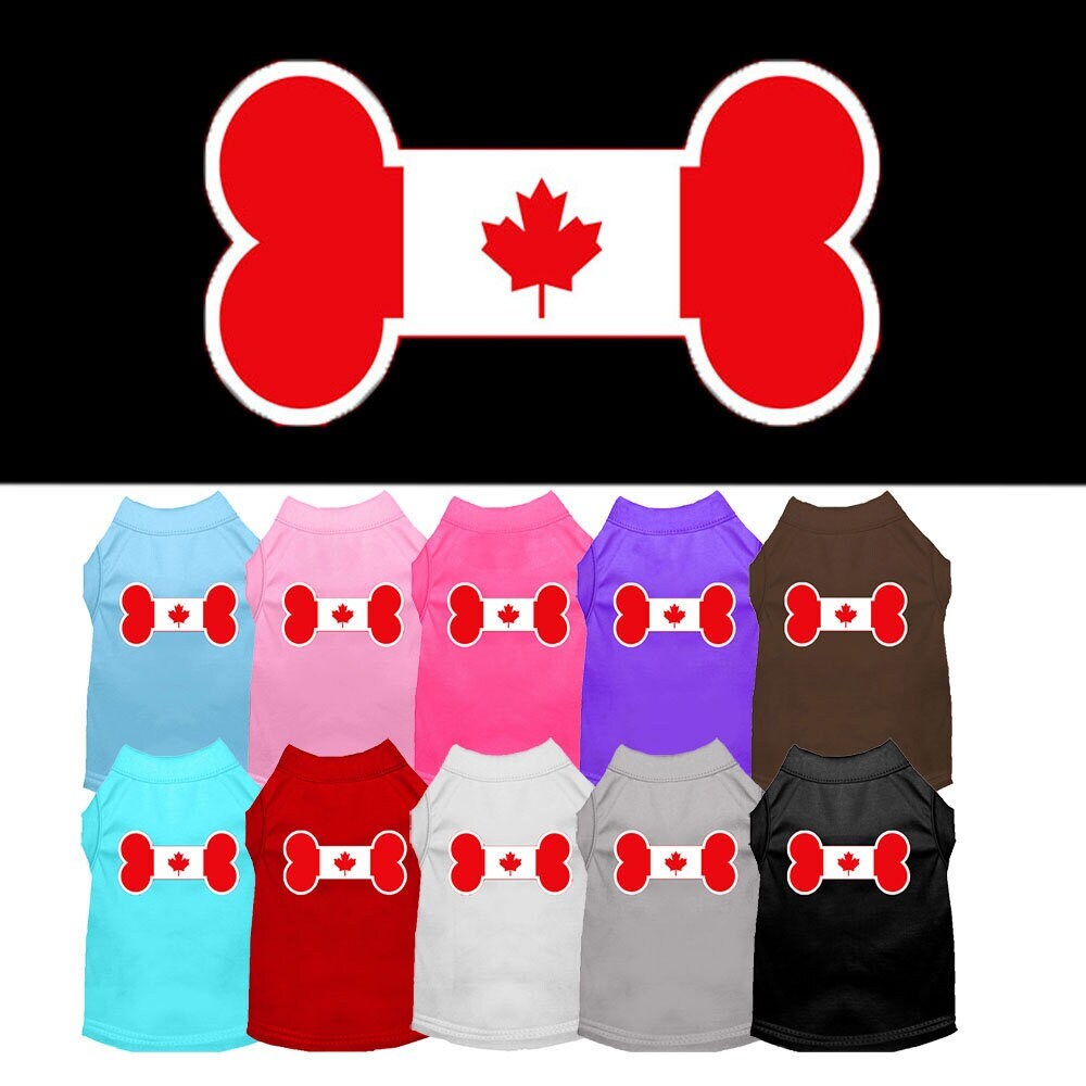 Pet Dog & Cat Shirt Screen Printed, "Bone Shaped Canadian Flag"