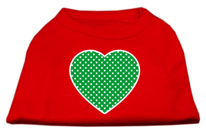 Pet Dog & Cat Shirt Screen Printed, "Swiss Dots Green Heart"