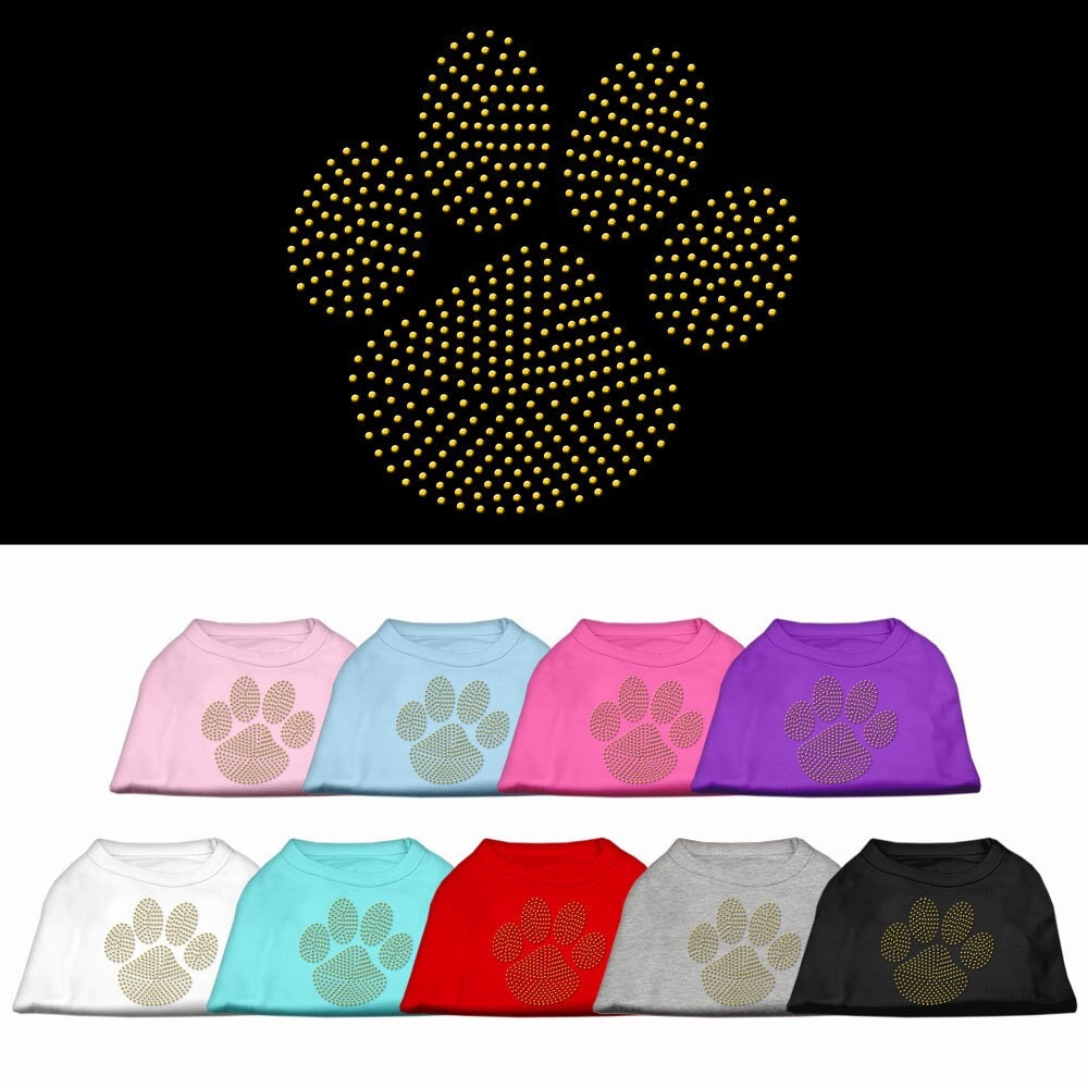 Pet Dog & Cat Shirt Rhinestone, "Gold Paw"