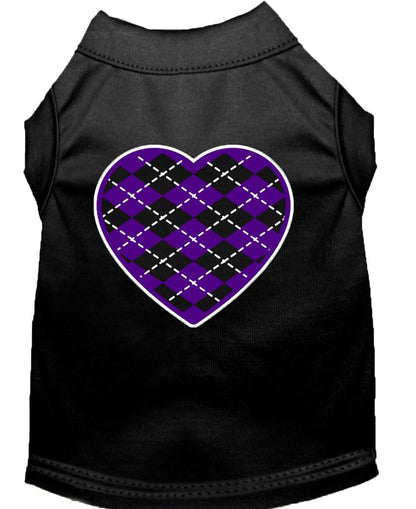 Pet Dog & Cat Shirt Screen Printed, "Argyle Heart Purple"