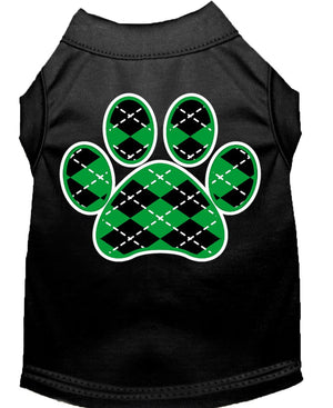 Pet Dog & Cat Shirt Screen Printed, "Argyle Paw Emerald Green"