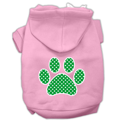 Pet Dog & Cat Hoodie Screen Printed, "Green Swiss Dots Paw"