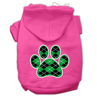 Pet Dog & Cat Hoodie Screen Printed, "Green Argyle Paw"